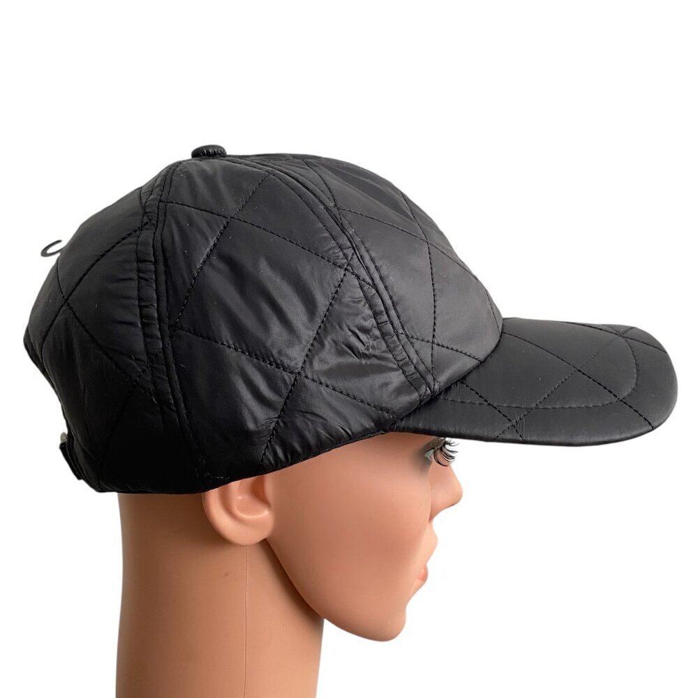 Black Quilted Luxe Sheen Baseball Cap Adjustable One sz​​​